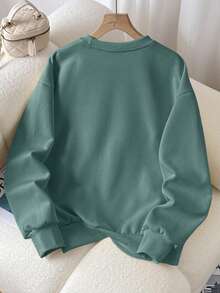 女士圣诞节刺绣圣诞树图案圆领运动衫 - 綠色 - 查看 2