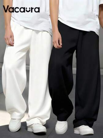 2 Packs Vacaura Boy Minimalist Casual Fashion Sports Black & Gray Marl Straight Leg Sweatpants, Suitable For Spring, Autumn & Winter