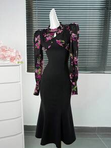 GlowEve Vestido largo de sirena elegante y de alta moda, ajustado, para mujer en otoño - Negro - Ver 1