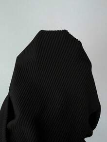 Selianne 秋冬新款纯色拉绒罗纹斜领褶皱长袖T恤修身休闲上衣 - 黑色 - 查看 5