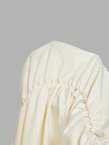 SHEIN MOD 米色大码不对称下摆系带长裙 - 米色 - 查看 5