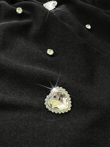 Viva Relle Blouse à manches longues élégante, romantique, sexy et luxueuse avec décoration de diamants, convenant pour les fêtes et la Saint-Valentin, grande taille - Noir - Voir 7