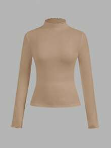 SHEIN EZwear 2件套棕色卡其色休闲修身长袖T恤，秋冬 - 彩色 - 查看 8