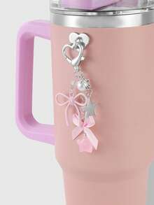 ROMWE Kawaii 1 件 Ins 风格可爱女孩优雅优质银链仿珍珠粉红丝带亚克力蝴蝶结星形钥匙扣，适合女性和女孩，日常穿着和节日礼物