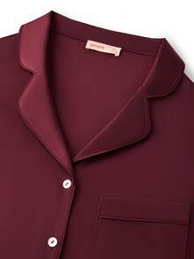 LUVLETTE Christmas & New Years Pajamas Women Plus Size Red & Burgundy Basic Satin Solid Button-Up PJ & Lounge Sets For Women Pajama Sets For Women, Fall Clothes For Women - Red - View 6
