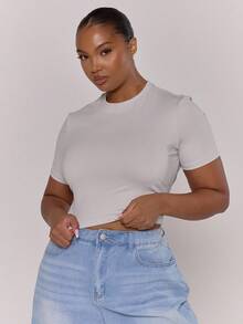 MUSERA Camiseta básica de talla grande ajustada y corta - Gris - Ver 1