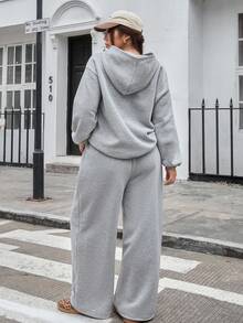 Muchica Bộ 2 món áo hoodie và quần nỉ thể thao ngoài trời thường ngày thu/đông 2025 mới, đa năng, dáng rộng, màu xám, cỡ lớn - Màu Xám nhạt - Xem 6