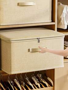 1 szt. składany pojemnik do przechowywania z zamkiem błyskawicznym i uchwytem, morelowo-żółty pojemnik do przechowywania, poliester, len, kwadratowy, rodzaj pokrywy, solidny i namacalny, wielofunkcyjny do przechowywania odzieży, zabawek i innych przedmiotów, tapicerki, wystroju sypialni, wykończenia, przechowywania, dżinsów - morelowy żółty - Zobacz 1