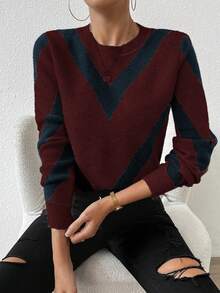 SHEIN LUNE 2024秋冬新品几何条纹套头衫 - 彩色 - 查看 4
