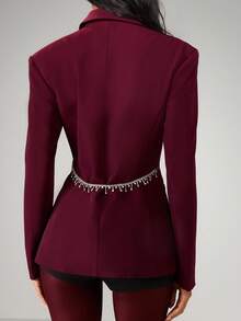MISSGUIDED Blazer doppiopetto sartoriale con dettaglio di cintura con strass, manica lunga, abbigliamento da ufficio, professionale, formale, strutturato, cappotto da indossare in inverno, autunno, per matrimoni, feste ed eventi serali - Bordò - Visualizzare 3