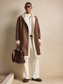 AKNOTIC 男士时尚长袖仿皮草外套，秋冬季、圣诞节、新年魅力之选 - 棕色 - 查看 3