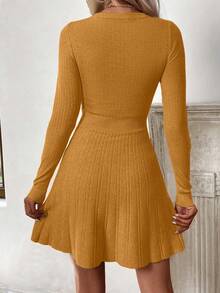 SHEIN LUNE Casual Solid Color Knit Dress, Versatile For Autumn/Winter - Ginger - View 2