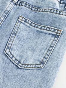 Young Girls Light Wash Denim Straight Leg Jeans With Bow Details Long Plain Zipper Casual Style Jeans With Bows Cute Baggy Jeans