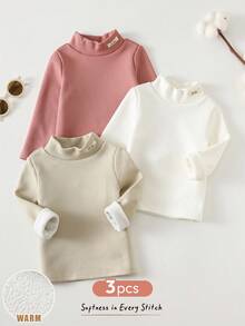 Cozy Pixies 3件套女婴柔软针织高领长袖套头毛衣，罗纹保暖内衬，冬季保暖内衣 - 彩色 - 查看 9