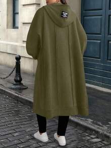 EMERY ROSE 大码休闲街头宽松拉链连帽长袖夹克，适合日常穿着 - 軍綠色 - 查看 2