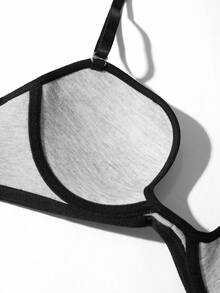 1pc Women's Solid Color Fashion Underwire Bra - Black - View 9