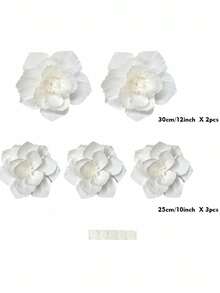 5 flori albe din hârtie, 30 cm + 25 cm, decor de perete 3D artificial, vrac, pentru fundal de nuntă, petrecere burlăciță, petrecere de ziua de naștere, cabină foto boho, decorare arc, centre florale, decor DIY pentru casă, decorațiuni pentru evenimente