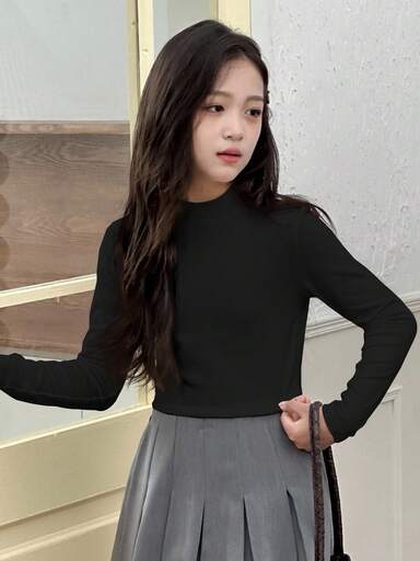 DAZY Camiseta térmica ajustada con cuello alto para niña preadolescente, versátil para el otoño