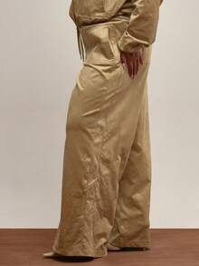 MUSERA 加大码阔腿系带口袋麂皮长裤，日常、可爱、休闲、舒适，适合夏季派对穿着 - 黃色 - 查看 3