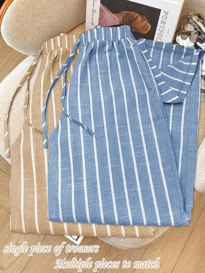 Franclia Pantalones elásticos informales de mujer de primavera/otoño con rayas de bambú en color azul cielo