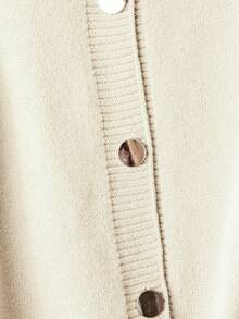 EMERY ROSE Plus Size Solid Color Round Neck Front Button Casual Long Sleeve Cardigan - Apricot - View 6