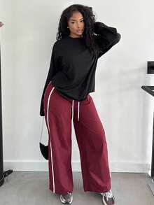 Alexandranx Loose Long Sleeve Top Casual Summer Spring Vacation Casual Cute Everyday Oversized Tee Airport Holiday Fall Back To School Autumn Winter Spring Vacation - Black - View 1