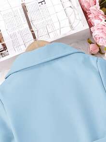 Sparklyn 女童简约双排扣中长款风衣，配腰带，春秋季时尚外套 - 淺藍色 - 查看 4