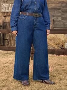 EMERY ROSE Plus Size Women Casual Street Washed Mid-Blue Denim Jeans - Dark Wash - View 2