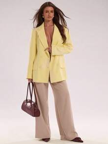 SHEIN BAE 女士优雅花卉刺绣双排扣西装外套，适合通勤 - 黃色 - 查看 5