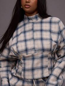 MUSERA 大码格纹高领收腰长袖上衣，日常休闲酷女孩街头风，适合节日、假日、派对、春夏复活节等场合。 - 彩色 - 查看 2