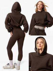 GLOWMODE 日常羊毛舒适露营柔软轻便保暖宽松短款连帽衫运动衫秋冬户外日常休闲装 - 巧克力棕 - 查看 7