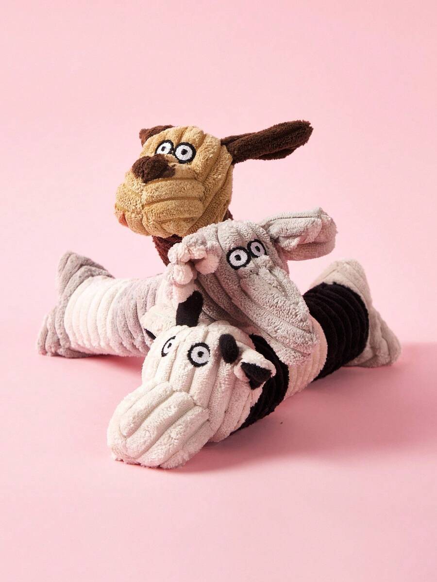 PETSIN 1 件卡通动物造型毛绒宠物玩具 - 可爱吱吱叫的狗玩具，适合小型犬和猫的有趣玩耍和互动咀嚼玩具 - 彩色 - 查看 1