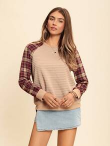 Coeurva Plaid Raglan Sleeve Sweatshirt - Multicolor - View 6