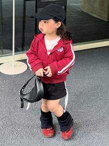 DAZY Casual Street Outdoor Fashion Versatile Long Sleeve Zipper Baby Girls Sweatshirts Spring - Red - View 3