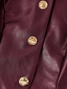 Ellevyn 女式秋季 PU 皮革黑色机车夹克背心 - 酒紅色 - 查看 3