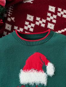 SHEIN Mũ Giáng sinh & Áo len họa tiết chữ, thích hợp cho Giáng sinh, Ngày lễ tình nhân, Tiệc gia đình & Cặp đôi - màu xanh lá - Xem 11