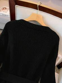 GlowEve CURVE Plus Size Solid Color Minimalist Casual Long Sleeve Cardigan - Black - View 7