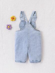 SHEIN Playful Pals 女婴可爱动物刺绣围兜和连衣裤，夏季 - 淺藍色 - 查看 2