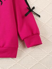 Elladie kids 2 件套紫色蝴蝶结运动衫和裤子套装，适合 4-7 岁小女孩，休闲运动套装，秋季 - 玫紅色 - 查看 3