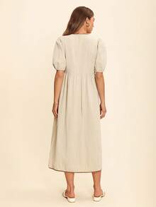 Coeurva Vestido midi formal elegante de verano para mujer, ajustado al Body, que afina la cintura, con decoración de lazo - Albaricoque - Ver 4