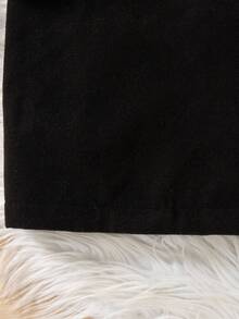 1pc Girls' Winter New 2025 Fashionable Korean Version Lapel Open Front Long Sleeve Woolen Fabric Mid-Length Minimalist Versatile Elegant Street Style Formal Commute Black Woolen Coat Jacket - Black - View 7