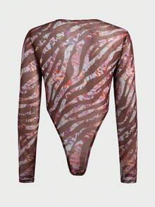 FeverCity Men's Printed Long Sleeve Crew Neck Comfortable Elastic Jumpsuit - Rust Brown - View 2
