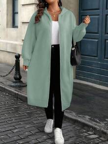 EMERY ROSE Chaqueta con capucha de manga larga, minimalista y casual, de unicolor, talla grande - Verde - Ver 5