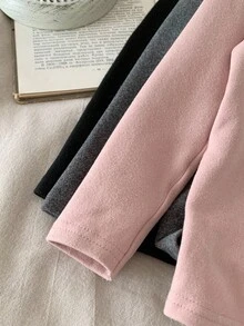 SHEIN Bộ 6 món/Bộ áo dài tay dệt kim màu trơn họa tiết hoạt hình dễ thương thường ngày và quần dài cho bé gái - Nhiều màu - Xem 10