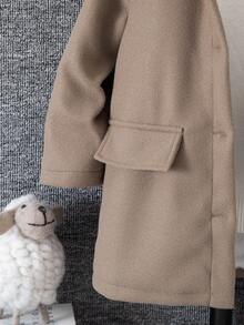 Sparklyn 男童休闲加厚仿毛皮内衬连帽中长款外套，适合各种休闲场合 - 棕色 - 查看 3