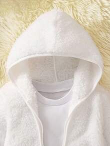 SHEIN Chaqueta con capucha suave y cómoda de forro polar reversible y holgada, versátil y apropiada para otoño/invierno para bebé niño/niña - Blanco - Ver 5