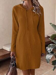 EMERY ROSE Váy len dài tay có mũ trùm đầu màu trơn thường ngày dành cho nữ - màu nâu - Xem 3