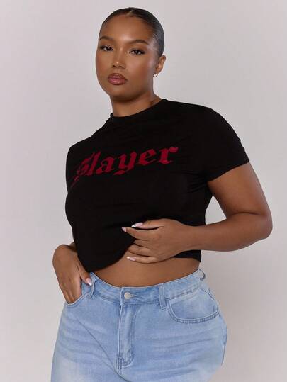 MUSERA Camiseta ajustada con gráfico y eslogan para mujer, ropa de otoño e invierno, tops lindos y sexys