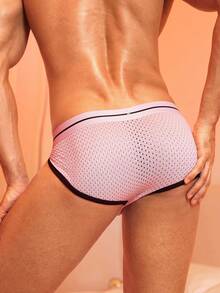 WENEZON Men's High Cut Letter Waistband Sexy Mesh Thong Briefs