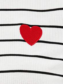 Solavibe Plus Size Women Knitted Striped T-Shirt With Small Heart Embroidery For Summer - Black and White - View 7